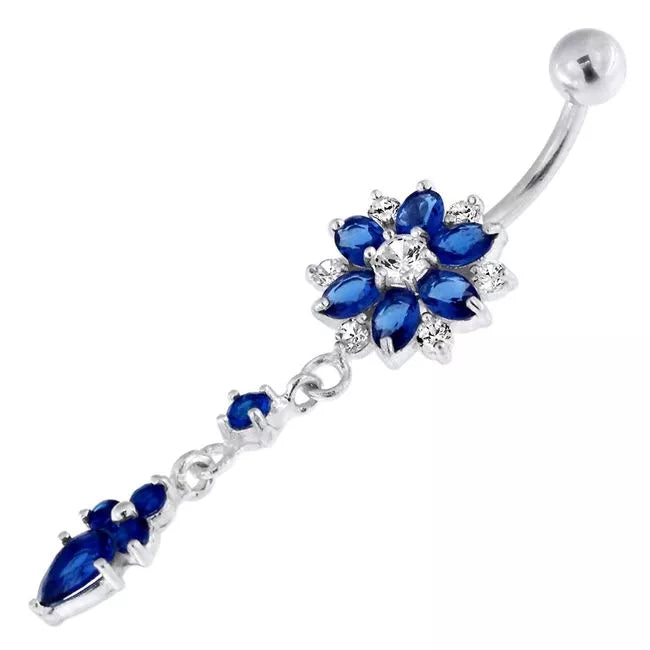 Titanium navel necklace, Audrey -clear dangling flower navel necklace