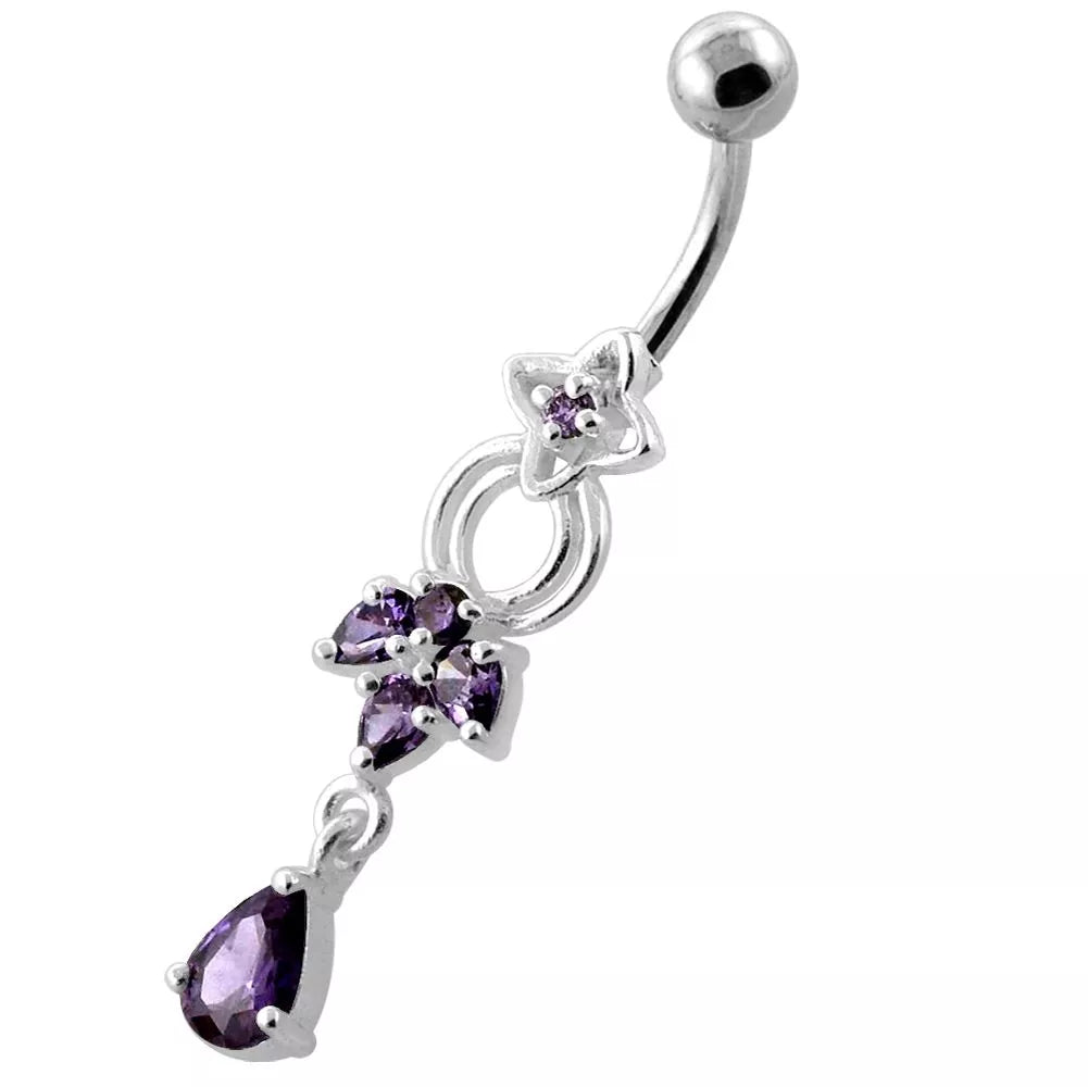 Titanium navel ring, Nevaeh - graceful dangling clear navel ring