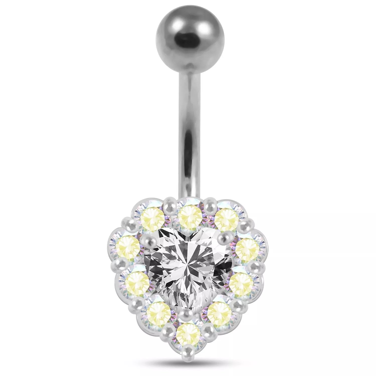 Titanium navel ring, Amelia -clear stone heart navel ring (silver)