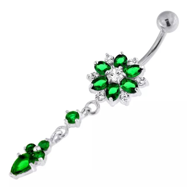 Titanium navel necklace, Audrey -clear dangling flower navel necklace