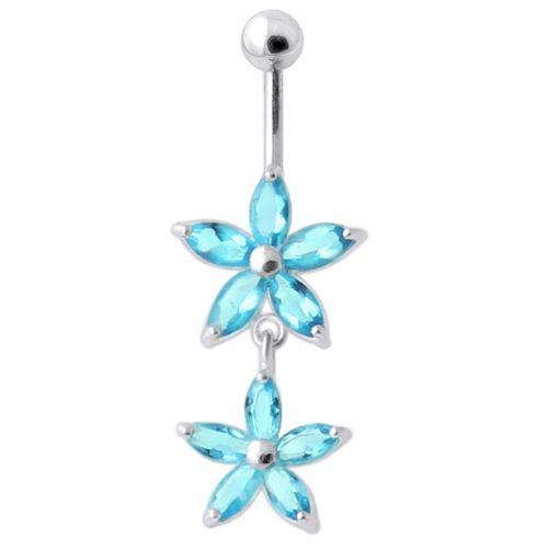 Titanium navel necklace, Kinsley turquoise dangling flower navel necklace