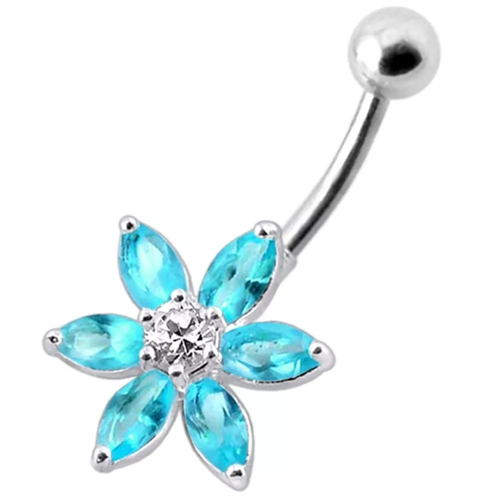 Titanium navel ring, Zoe - small clear flower navel ring