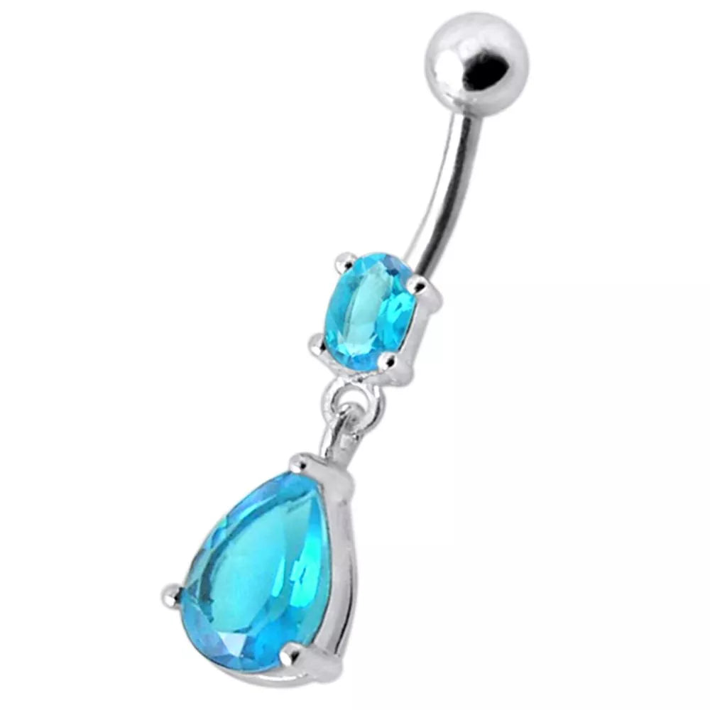 Titanium navel ring, Alexis - graceful dangling clear teardrop navel ring