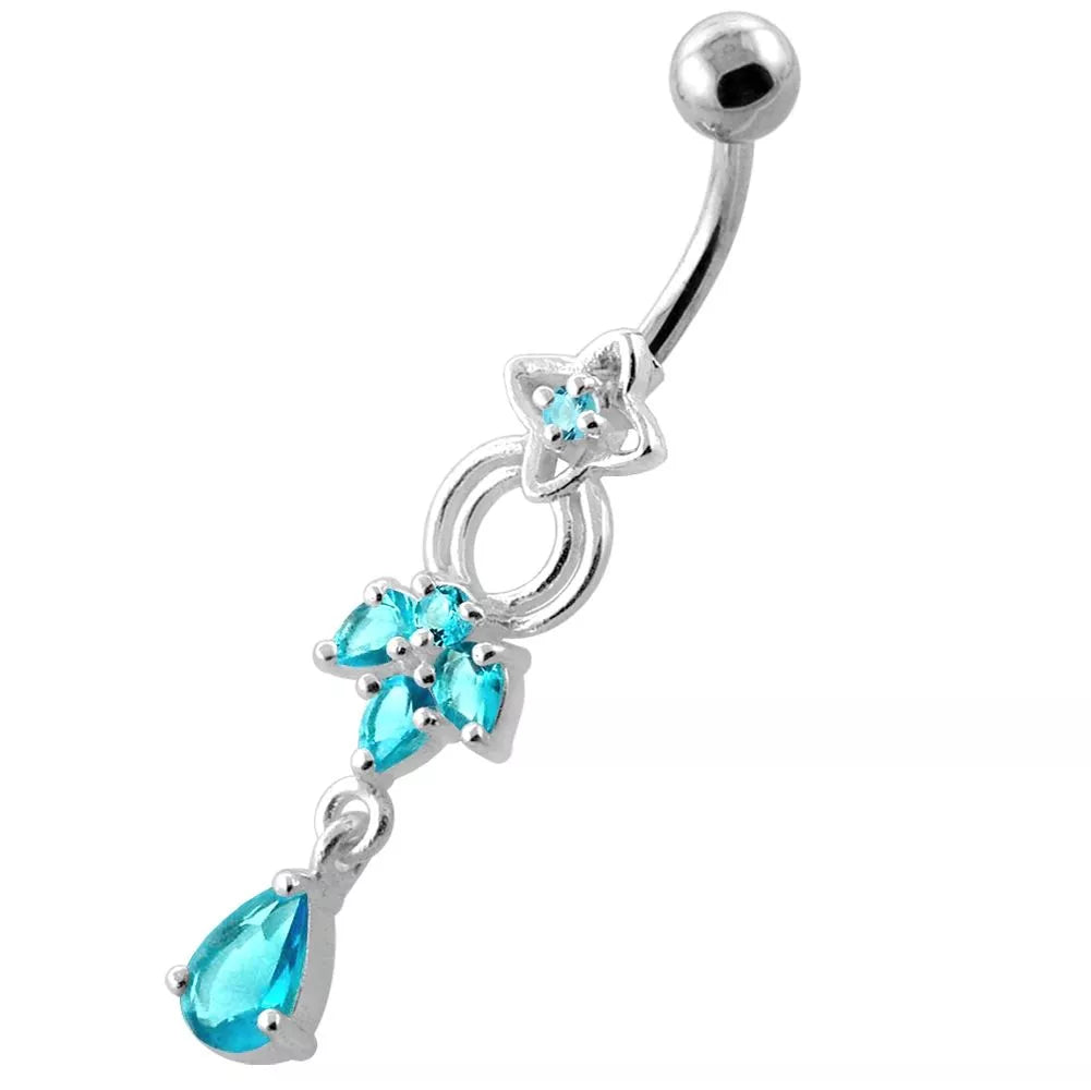 Titanium navel ring, Nevaeh - graceful dangling clear navel ring