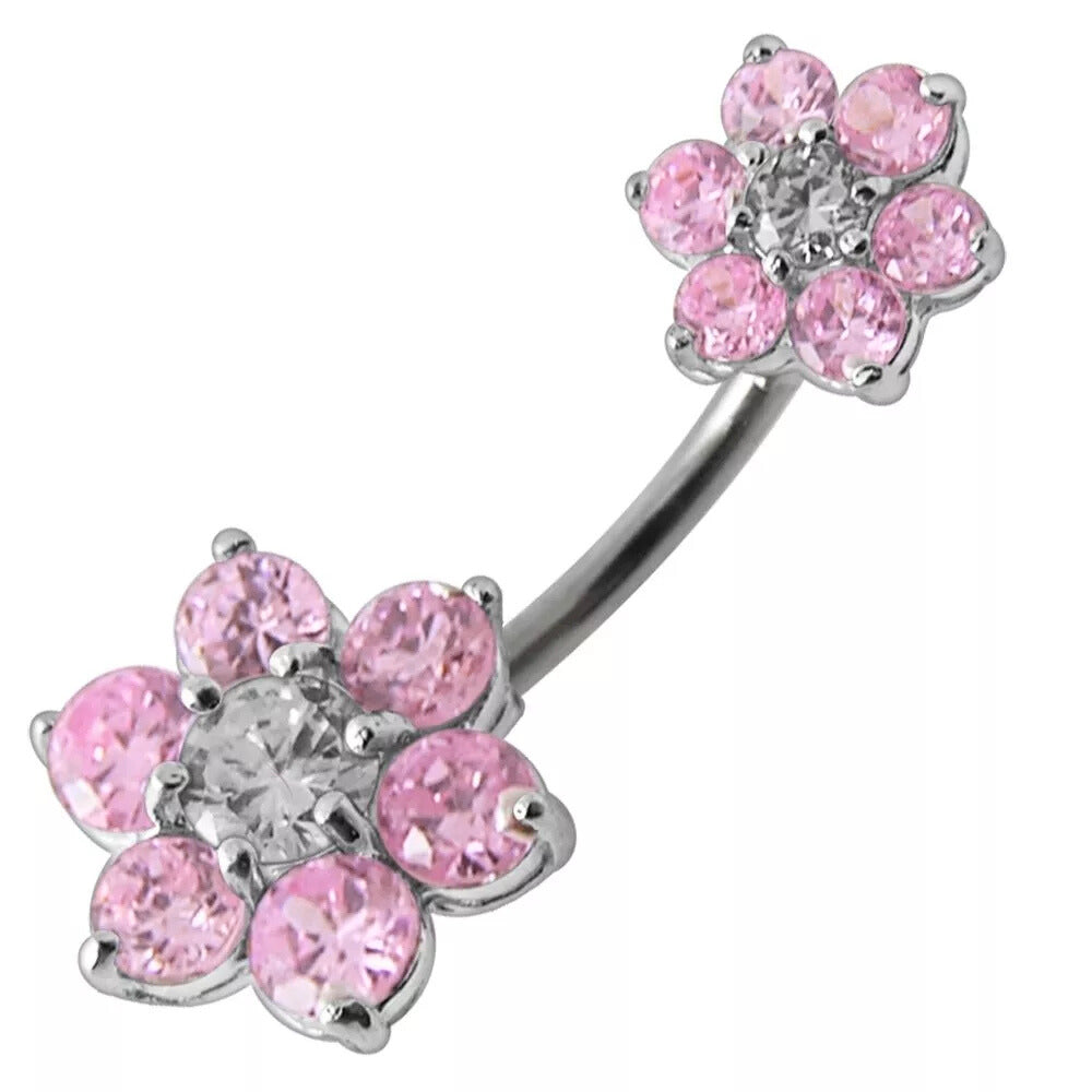 Titaaninen Gianna-kukkanapakoru vaaleanpunaisilla cubic zirconia -kristalleilla