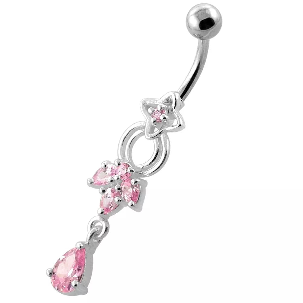 Titanium navel ring, Nevaeh - graceful dangling clear navel ring