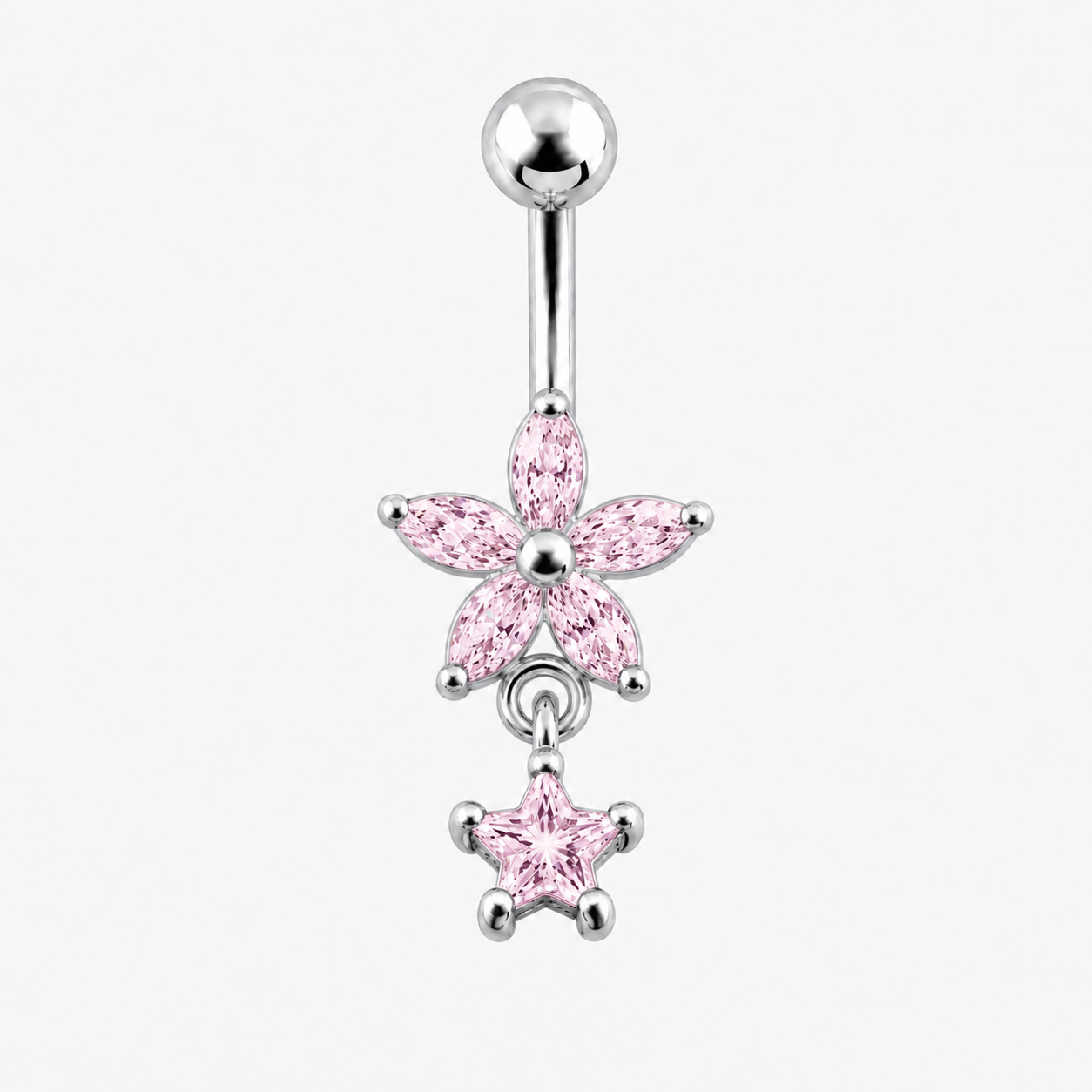 Siro mini napakoru titaanivarrella ja vaaleanpunaisilla Cubic Zirconia -kristalleilla