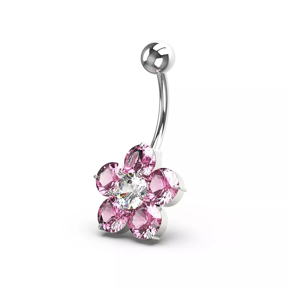 Titanium navel ring, Zoe - small clear flower navel ring
