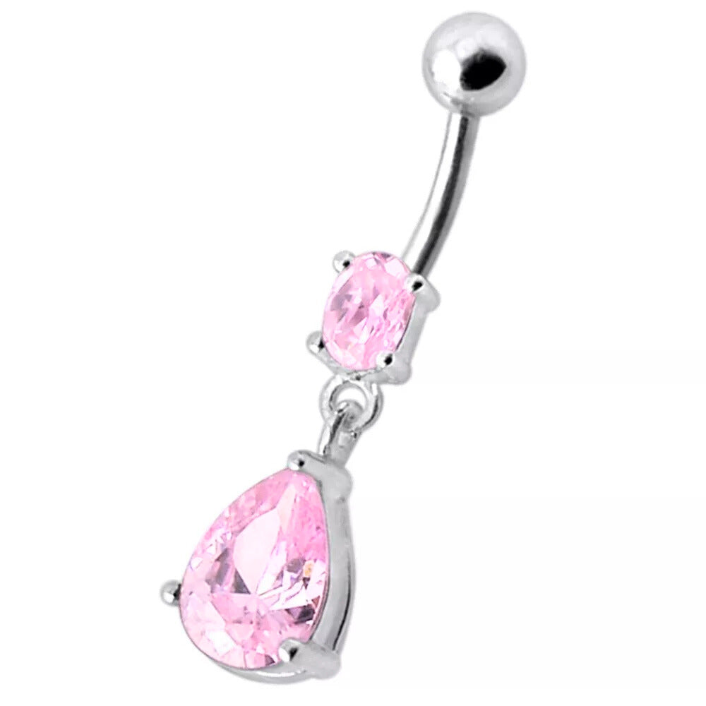 Titanium navel ring, Alexis - graceful dangling clear teardrop navel ring