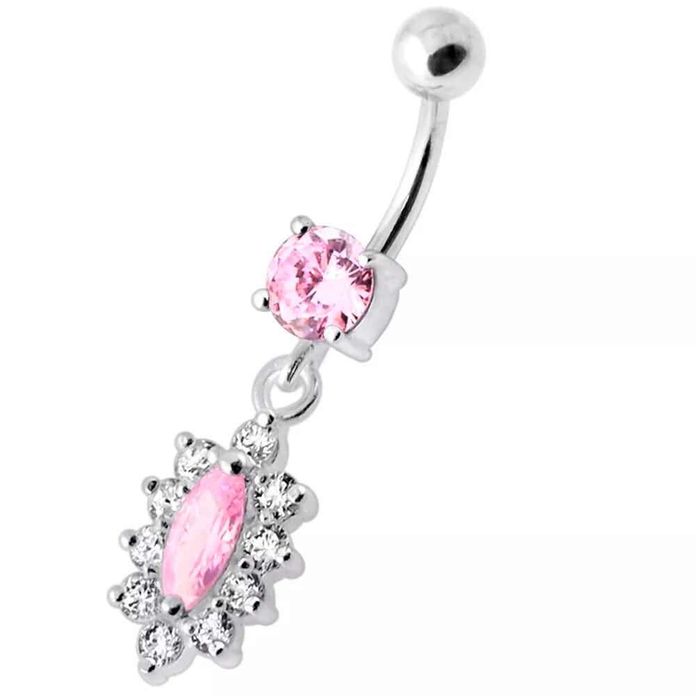 Titanium navel ring, Allison -clear navel ring with graceful ornamentation