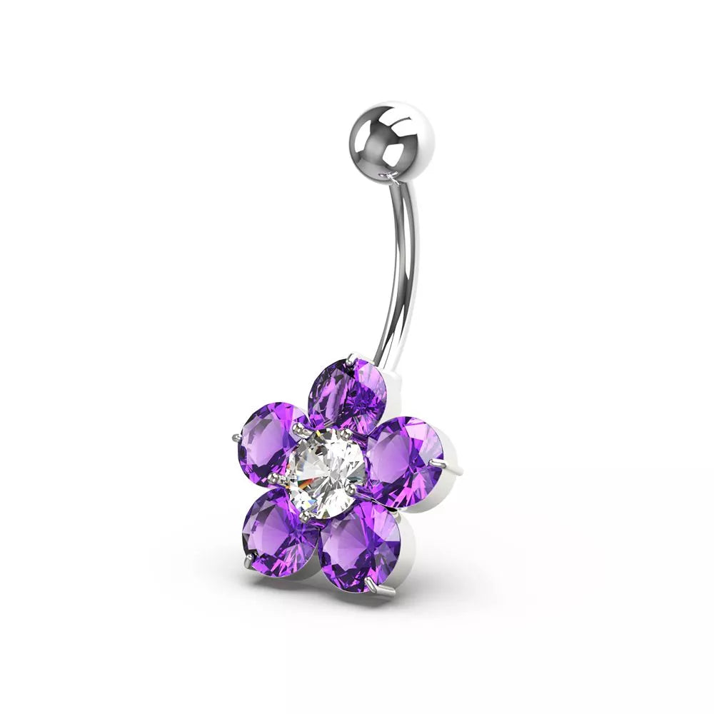 Titanium navel ring, Zoe - small clear flower navel ring