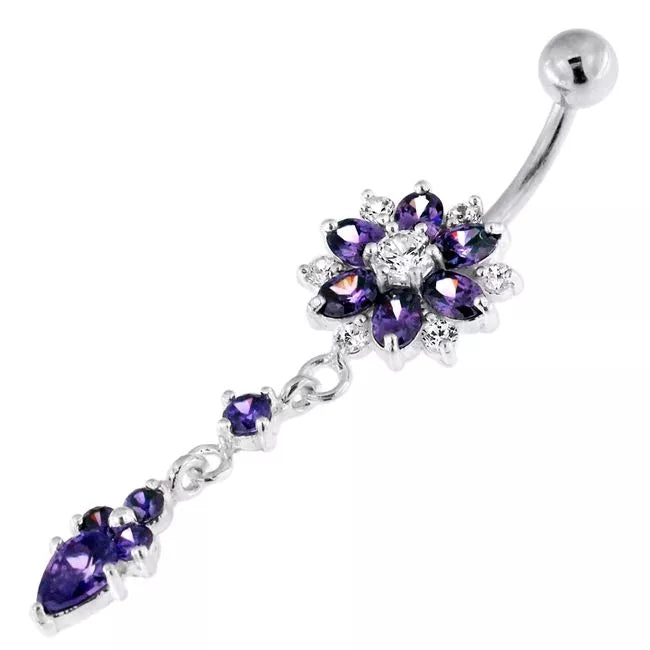 Titanium navel necklace, Audrey -clear dangling flower navel necklace