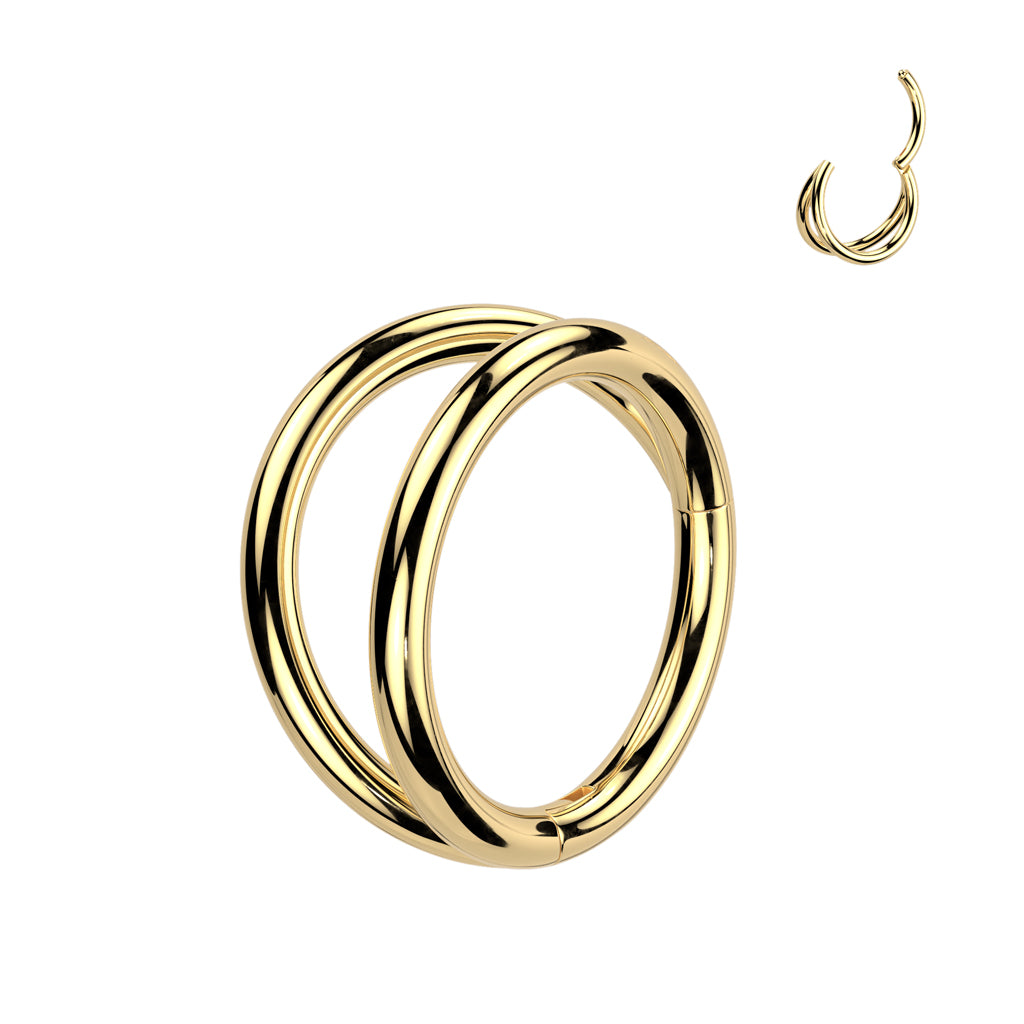Piercing ring 1.2mm, Titanium Double Line CZ titanium clicker
