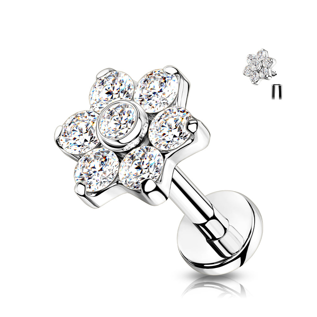 Titanium cartilage jewelry/tragus jewelry, Round Diamond Cut Top in Silver