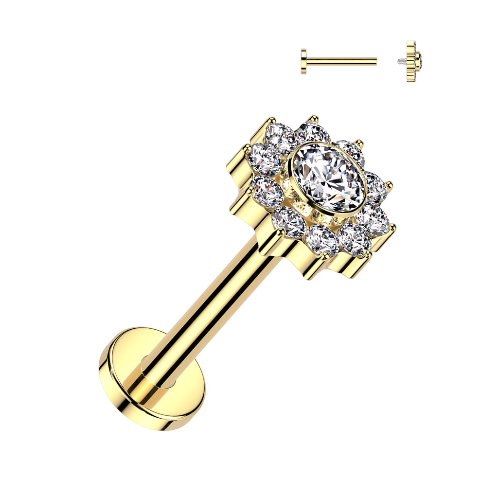 Labret 1,2mm, Titanium Blossom Dot – siro kukkakoristeinen titaanikoru (kulta)