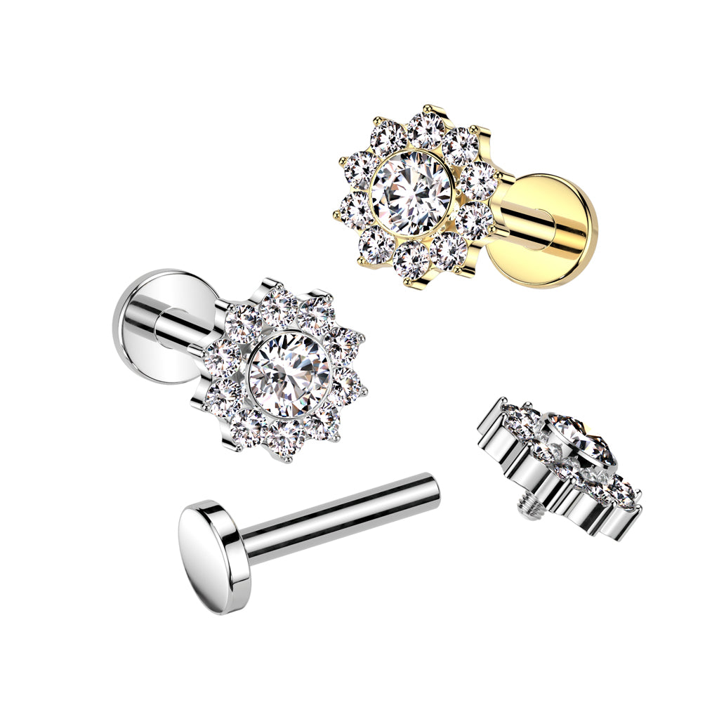 Labret 1,2mm, Titanium Blossom Dot – siro kukkakoristeinen titaanikoru (hopea)