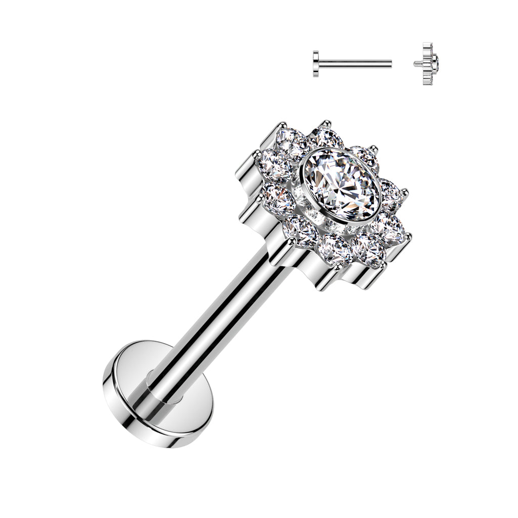 Labret 1,2mm, Titanium Blossom Dot – siro kukkakoristeinen titaanikoru (hopea)