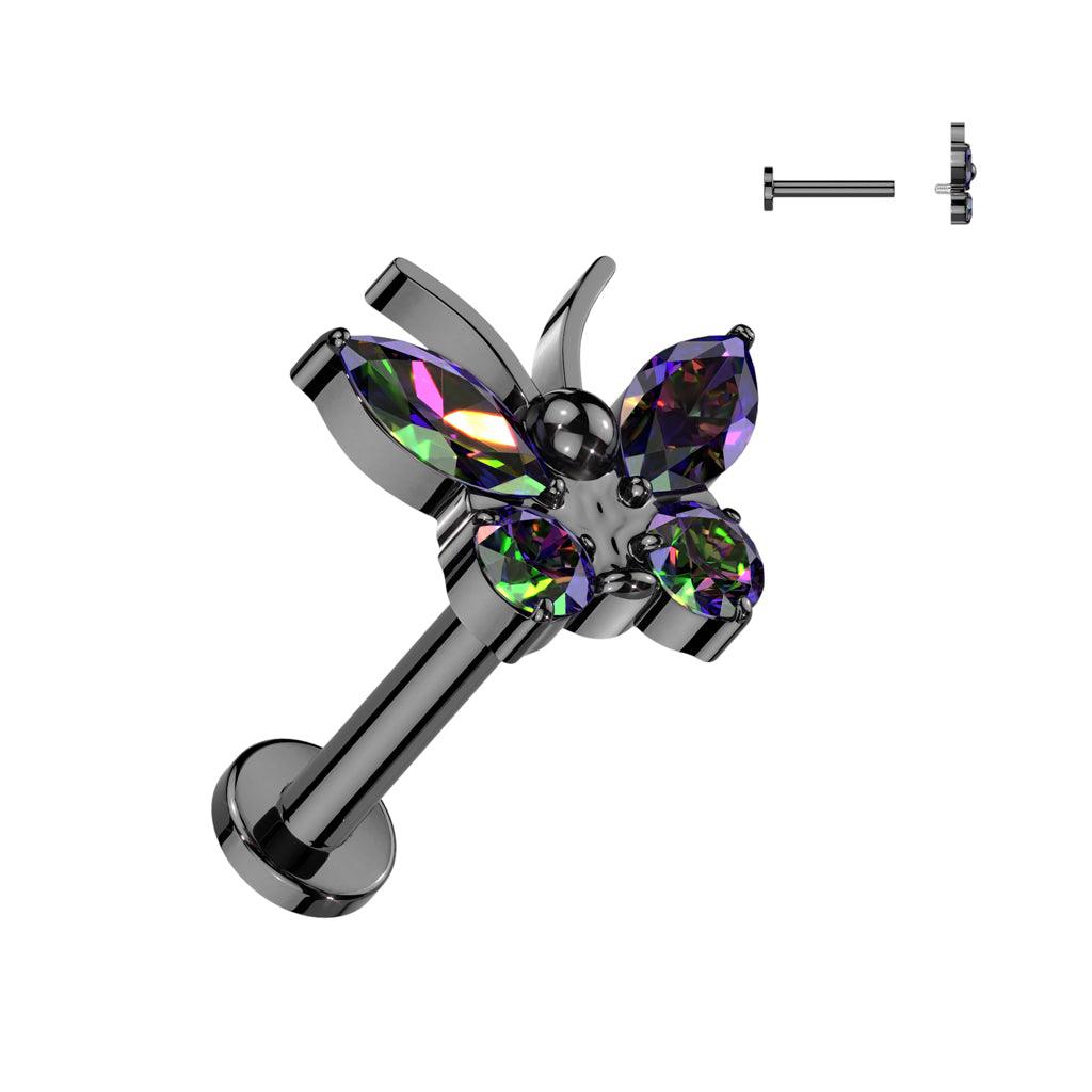 Titaani rustokoru/traguskoru, Butterfly -kimaltava labret (musta)