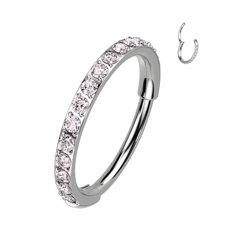 Lävistysrengas 0,8mm, Titanium CZ in light Pink -kivellinen titaaniclicker