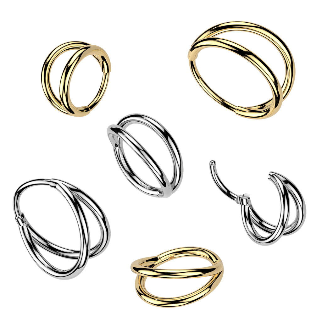 Piercing ring 1.2mm, Titanium Double Line CZ titanium clicker