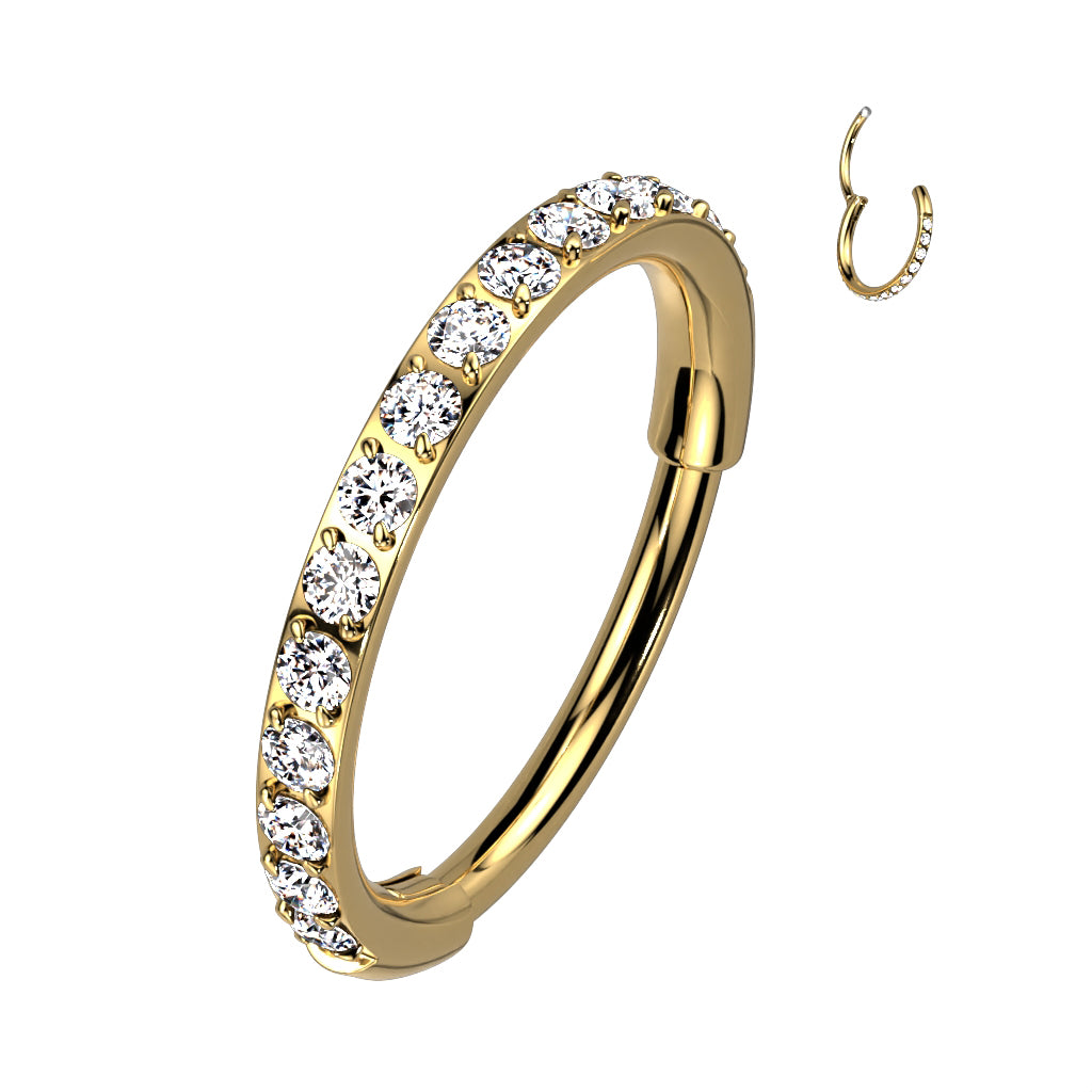 Lävistysrengas, Titanium Hinged Segment Hoop Ring with CZ in Gold