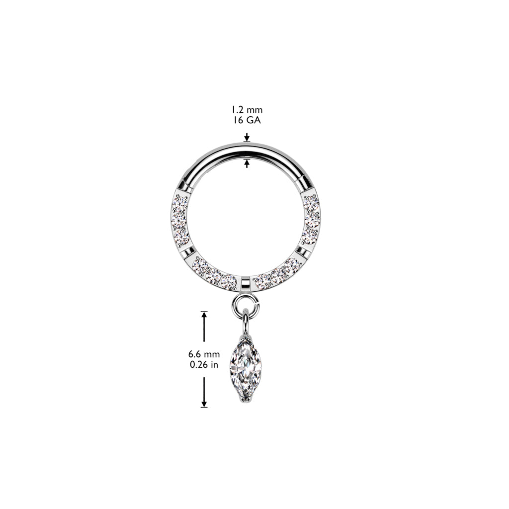 Lävistysrengas 1,2mm, Titanium Drop Charm – titaanikoru roikkuvalla koristeella (hopea)