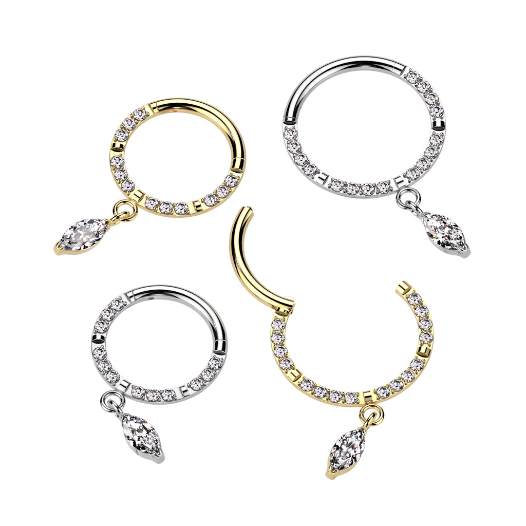 Lävistysrengas 1,2mm, Titanium Drop Charm – titaanikoru roikkuvalla koristeella (hopea)
