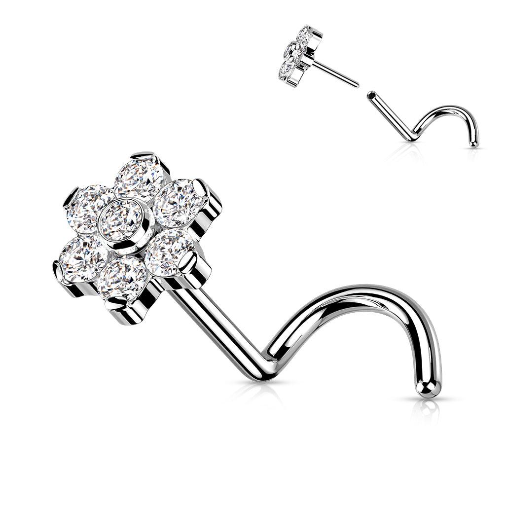 Nenänappi 1mm, Flower -titaaninen nenäkoru push in koristeella