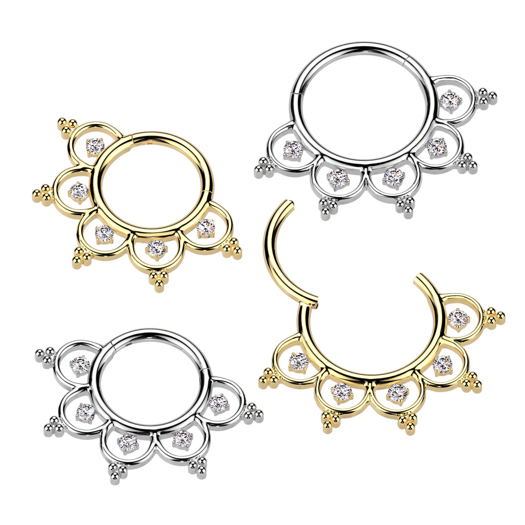 Piercing ring 1.2mm, Titanium Double Line CZ titanium clicker