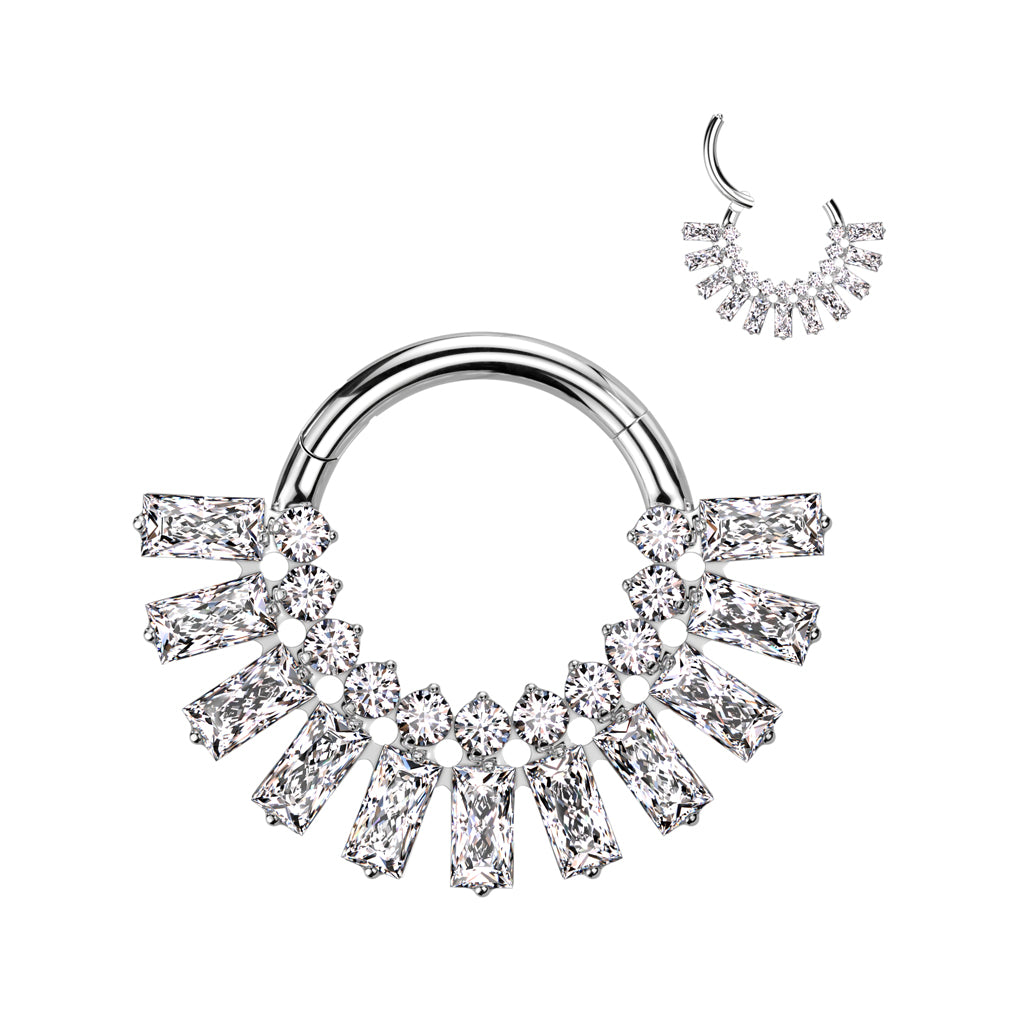 Piercing ring 1.2mm, Titanium Double Line CZ titanium clicker