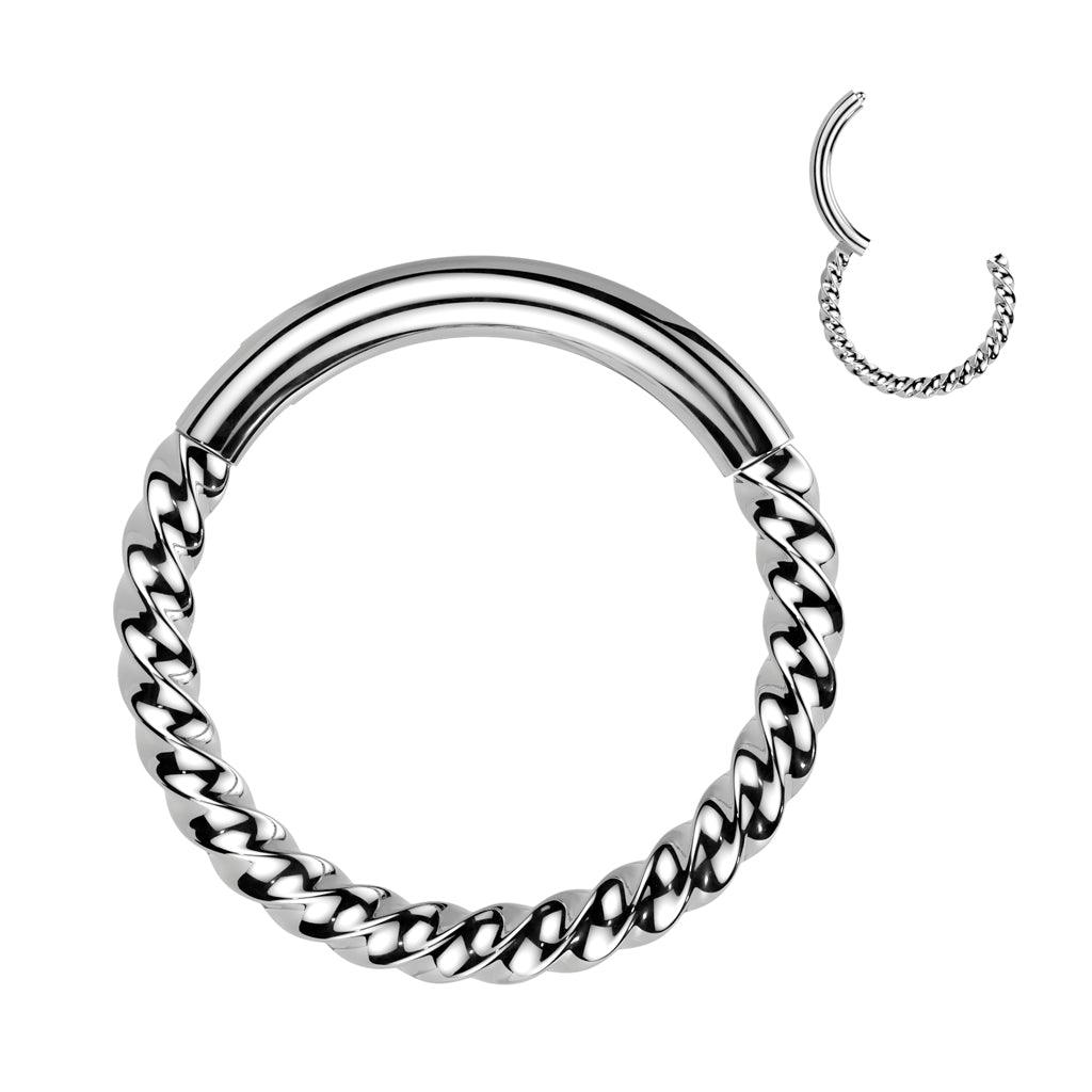 Lävistysrengas 1,2mm, Silver Titanium Braided Hoop -titaaninen clicker