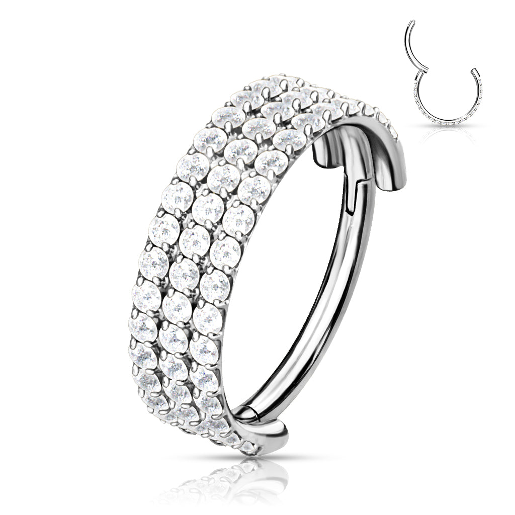 Piercing ring 1.2mm, Titanium Double Line CZ titanium clicker
