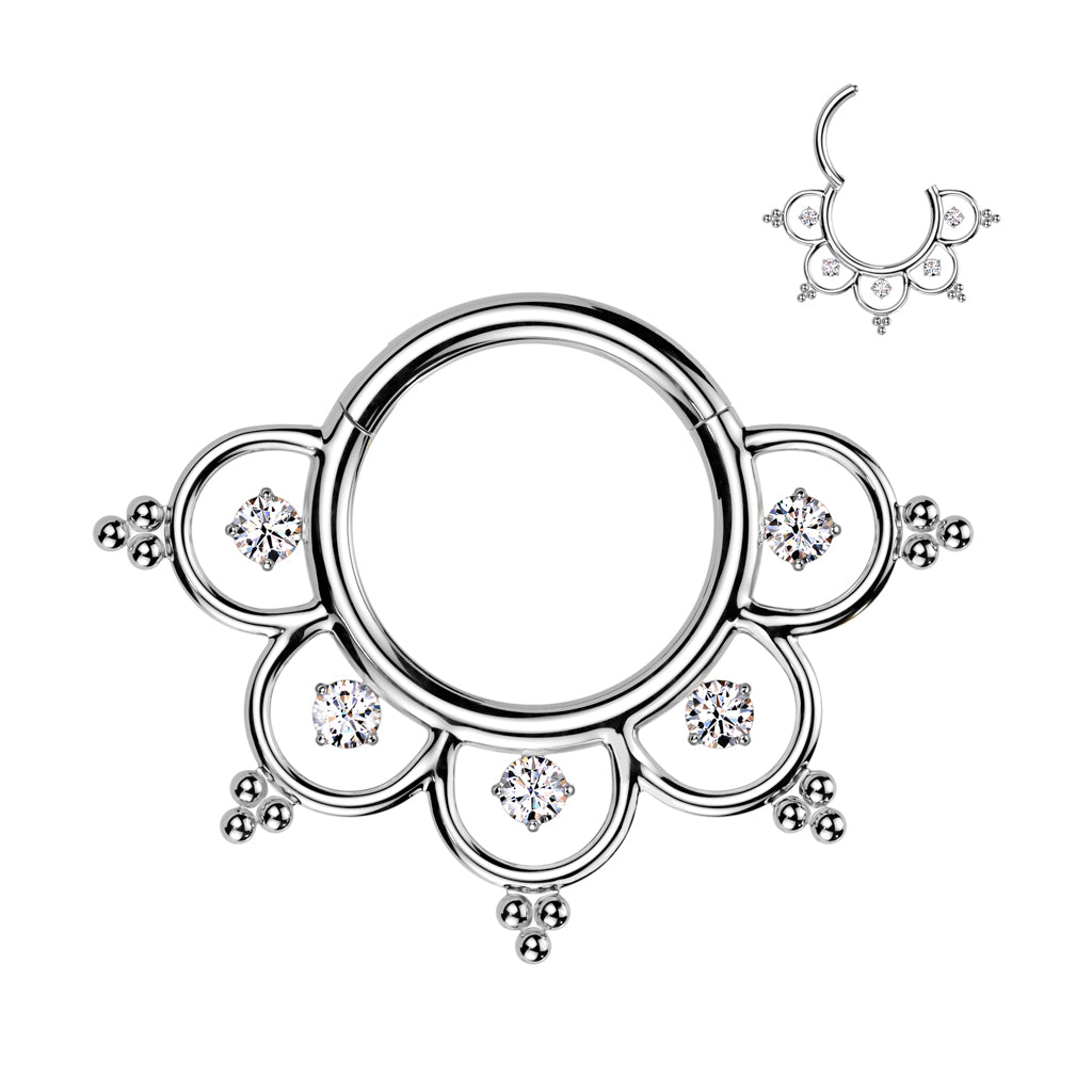 Piercing ring 1.2mm, Titanium Double Line CZ titanium clicker