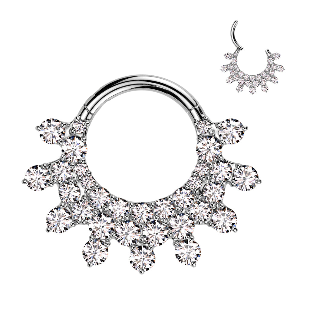 Piercing ring 1.2mm, Titanium Fan CZ -titanium clicker