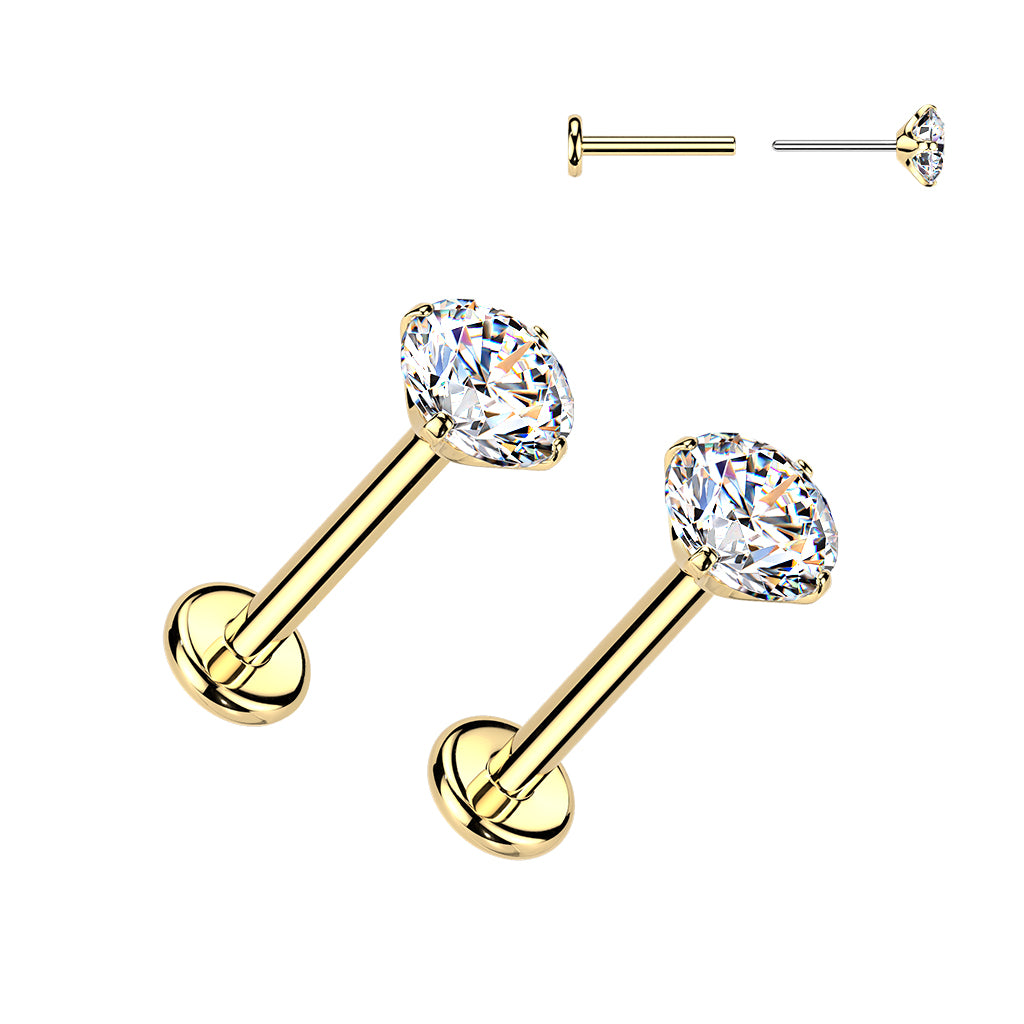 Titaaniset flat back -korvakorut push in -kiinnityksellä ja kirkkaalla moissaniitilla