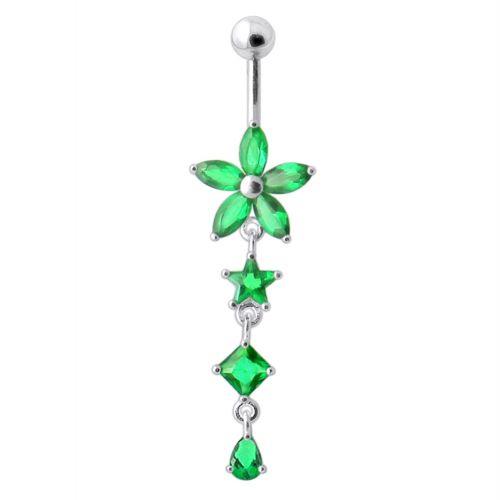 Titanium belly button ring, Jordyn - dark green dangling belly button ring