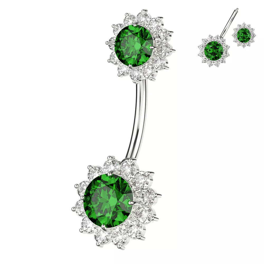 Roselie-titaaninapakoru syvänvihreällä zirkonialla ja kirkkailla kivillä