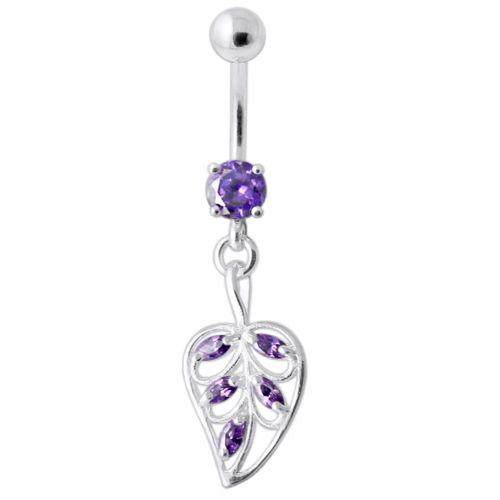 Titanium navel ring, purple navel ring with Magnolia leaf decoration