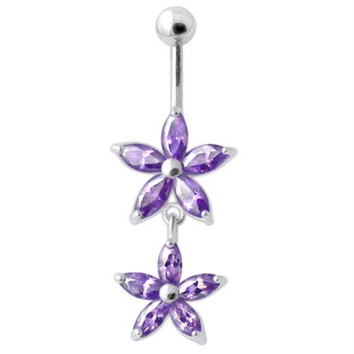 Titanium navel necklace, Kinsley - dark purple dangling flower navel necklace
