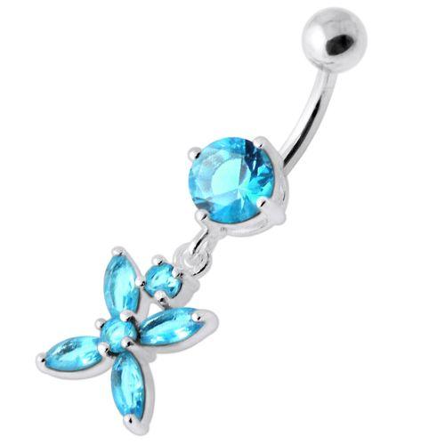Titanium navel ring, Jocelyn turquoise navel ring with dangling decoration