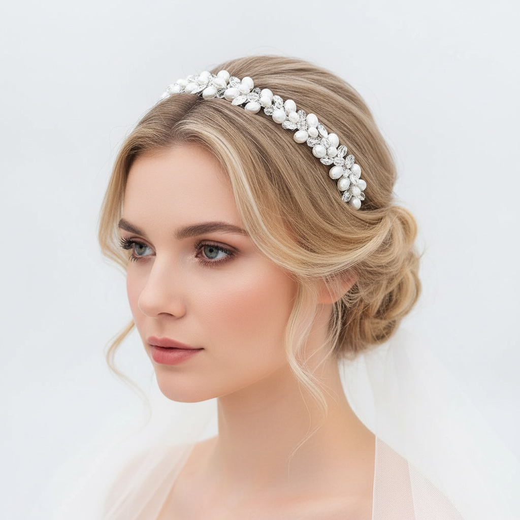 ROMANCE | Marielle – hopeanvärinen helmi- ja kristallikoristeinen juhlapanta