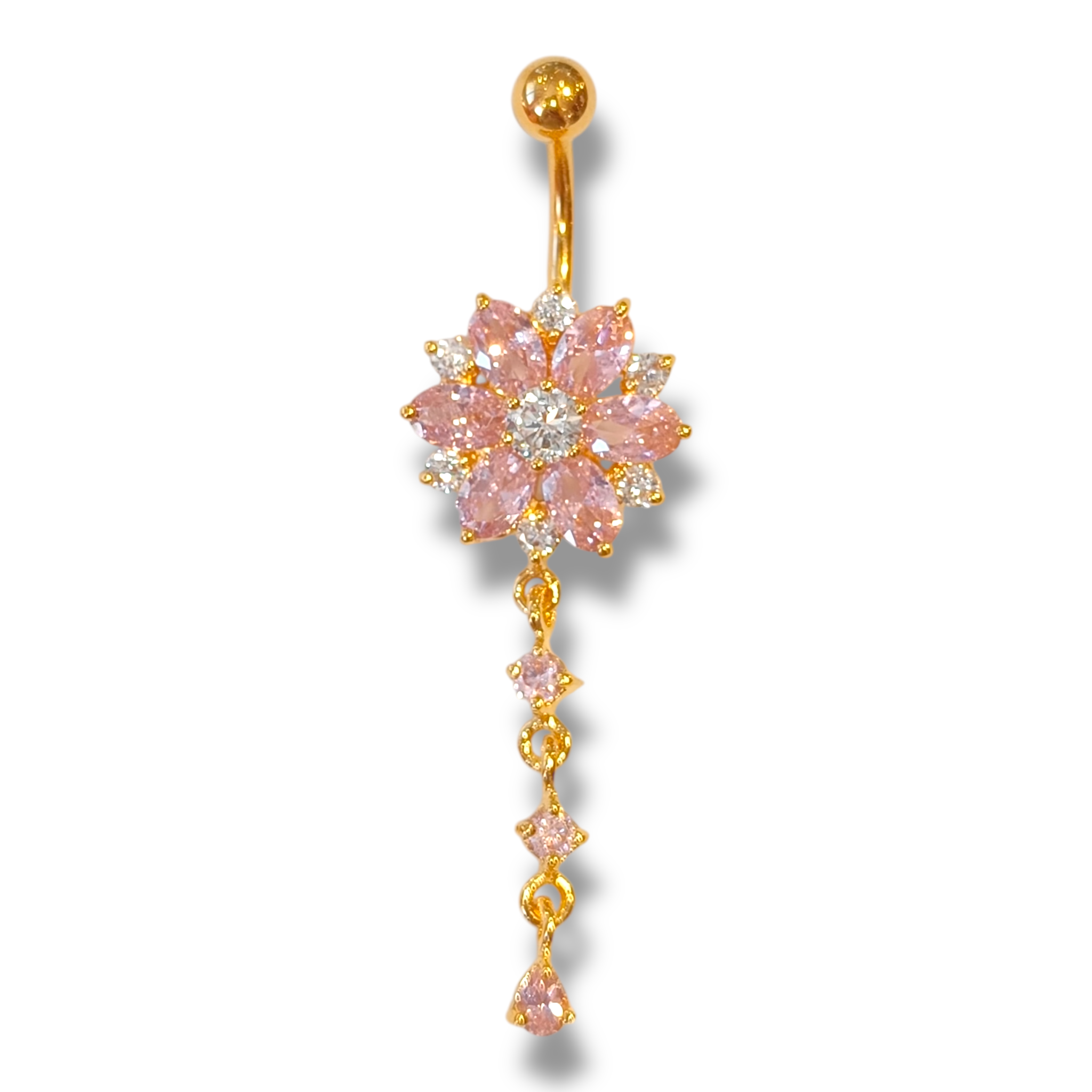 Gold-plated navel ring, Kinsley dangling flower navel ring