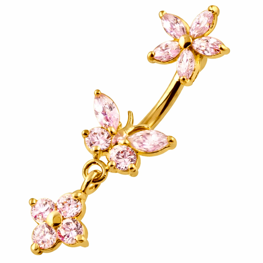 Kullattu Belianna napakoru vaaleanpunaisilla kristalleilla valkoista taustaa vasten.