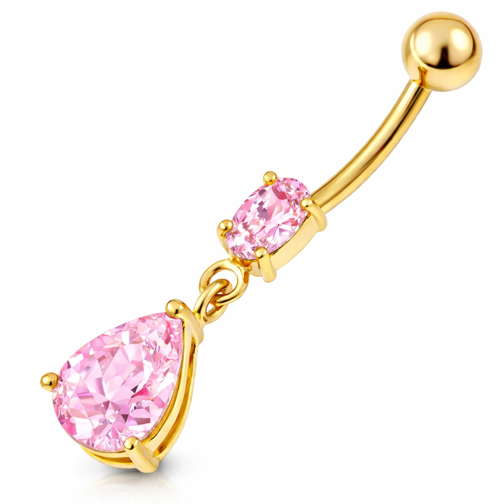 Kullattu Alexis-napakoru vaaleanpunaisella pisaranmuotoisella kristallilla