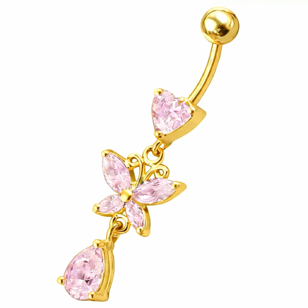 Kullattu napakoru, Elena – vaaleanpunainen kristalliperhonen roikkuvalla kivellä