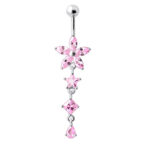 Titanium belly button ring, Jordyn pink dangling belly button ring