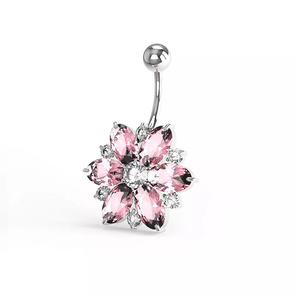 Titaaninen Florentine napakoru vaaleanpunaisella kristallikukalla.