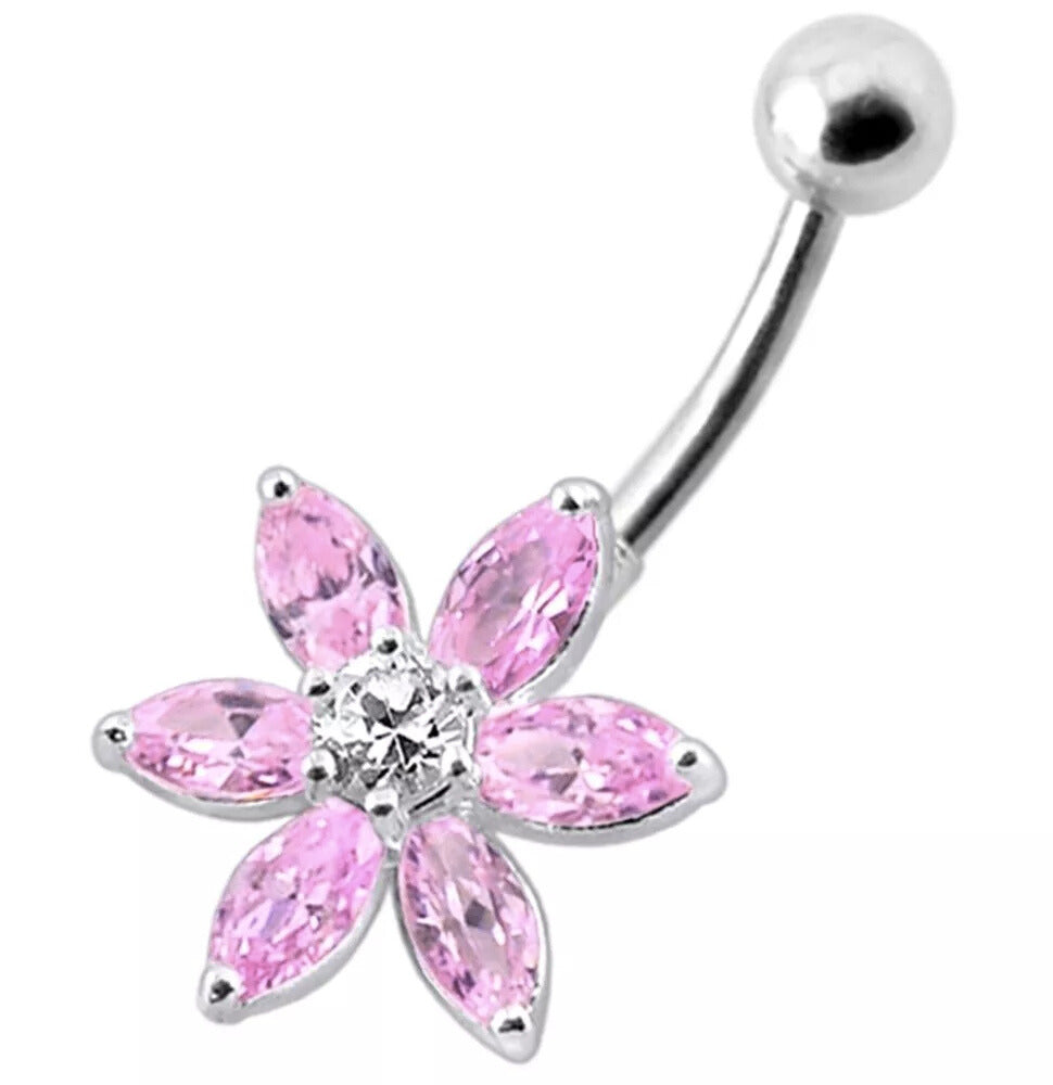 Titanium navel ring, Zoe - small clear flower navel ring