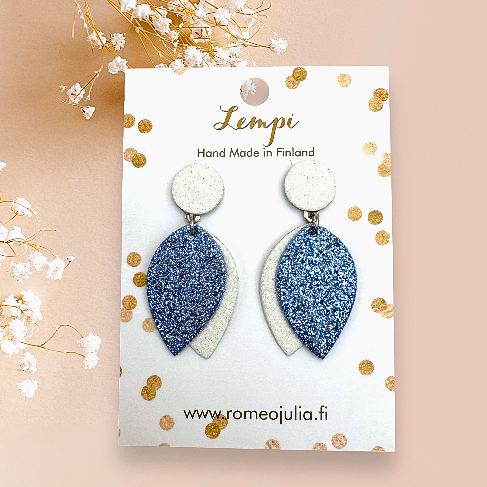 LEMPI®-korvakorut, Nuppu (vaaleansininen & valkoinen glitter)