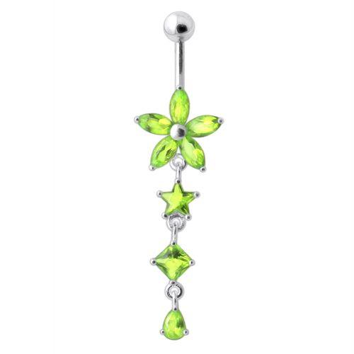 Titanium belly button ring, Jordyn - light green dangling belly button ring